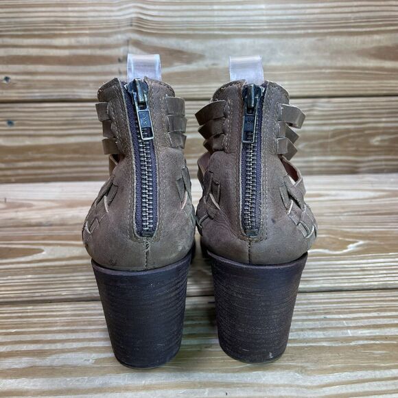 Chocolat Blu Womens EU 38 US 7.5-8 Block Heel Sandals Brown Leather Woven Shoes - Picture 5 of 10